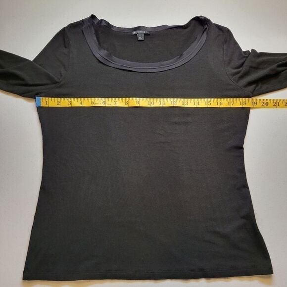 Lafayette 148 Black Scoop Neck Long Sleeve Tee Top Elevated Basic Blouse - Picture 7 of 11